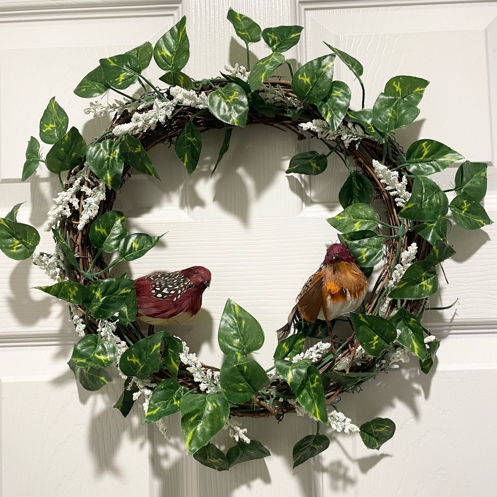 Hand Crafted Brown Birds on garland Wreath